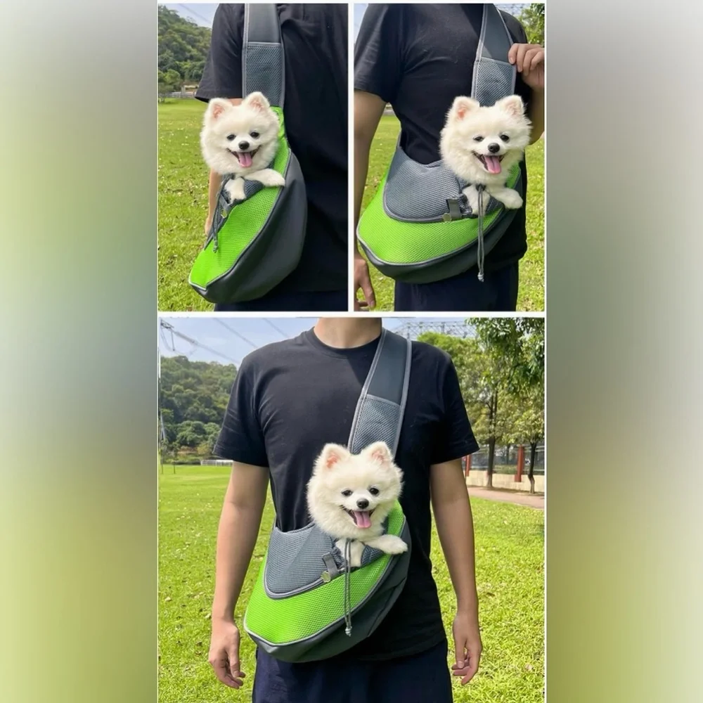 🆕Dog Crossbody Satchel Dog Purs..ppy Black & Green Stylish Pet Sling Carrier